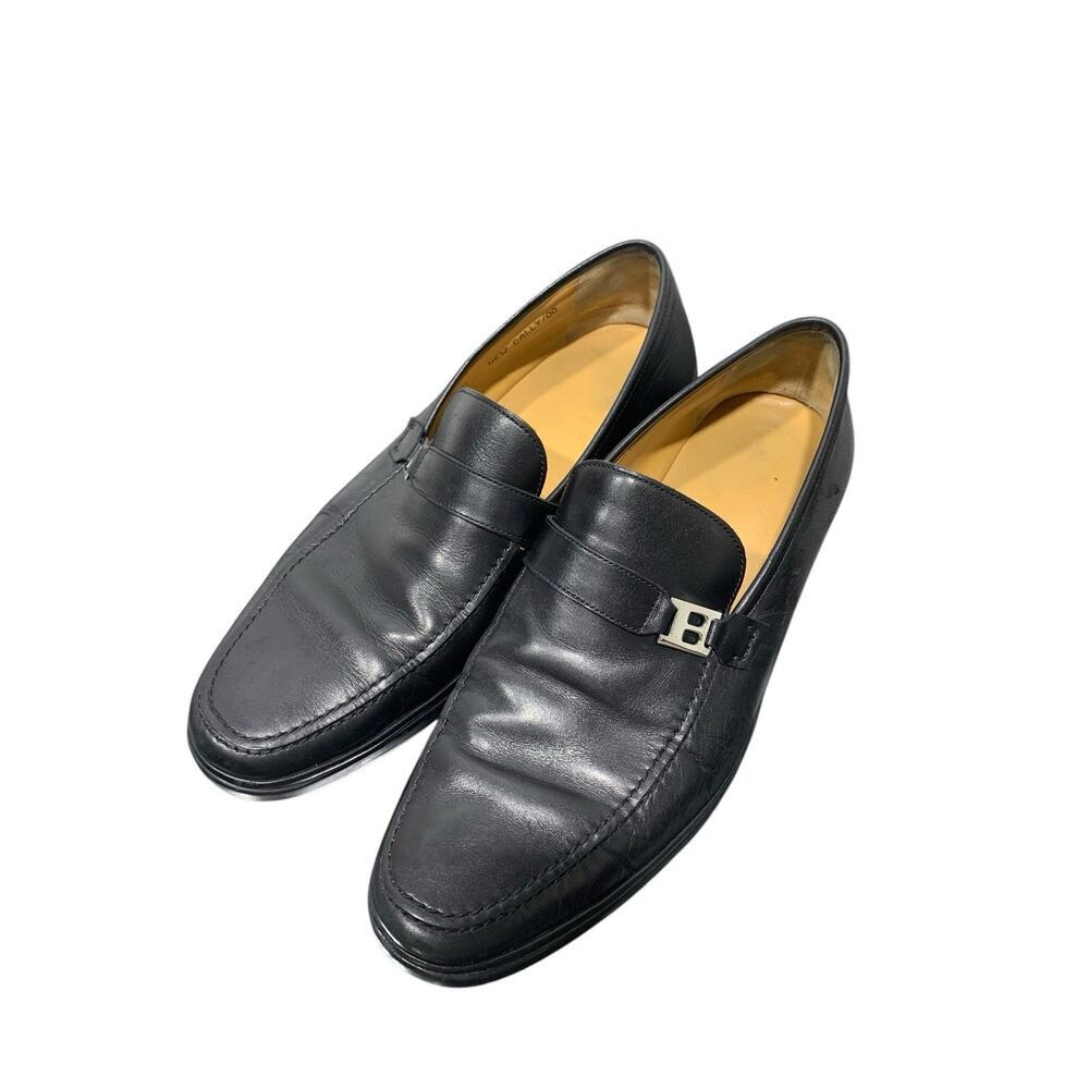 Bally Black Nevio Leather B Logo Buckle Dress Shoes Loafers Size US 10.5D